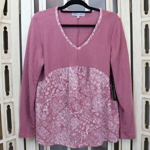 Absolutely Famous Long Sleeve Waffle Knit Blouse L